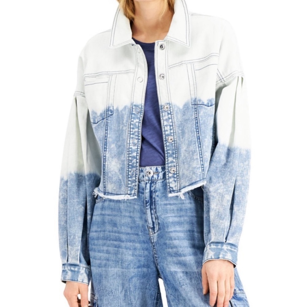 INC volume-sleeve cropped Jean Jacket, size L
